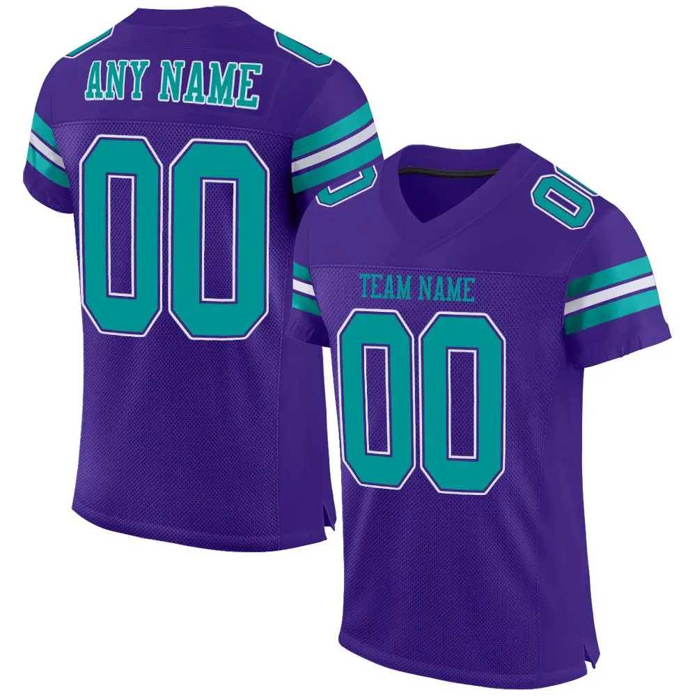 Purple Aqua-White Mesh Football Jersey