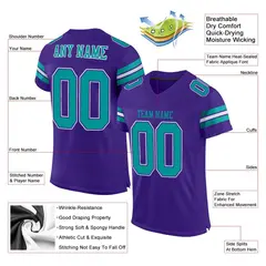Purple Aqua-White Mesh Football Jersey 2