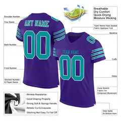 Purple Aqua-White Mesh Football Jersey 2