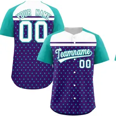Purple Aqua-White Raglan Sleeve Star Print Baseball Jersey