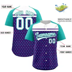 Purple Aqua-White Raglan Sleeve Star Print Baseball Jersey 2