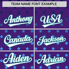Purple Aqua-White Raglan Sleeve Star Print Baseball Jersey 3
