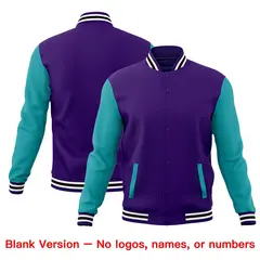 Purple Aqua White Raglan Sleeves Cotton Letterman Jacket 6