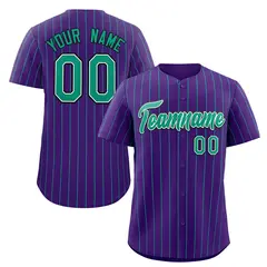 Purple Aqua-White Stripe Fashion Baseball Jersey