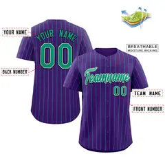 Purple Aqua-White Stripe Fashion Baseball Jersey 2