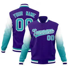 Purple Aqua White Varsity Raglan Gradient Letterman Jacket