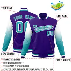 Purple Aqua White Varsity Raglan Gradient Letterman Jacket 2