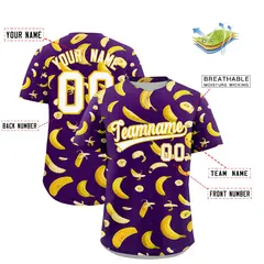 Purple Banana Graffiti Pattern Fashion Baseball Jersey 2