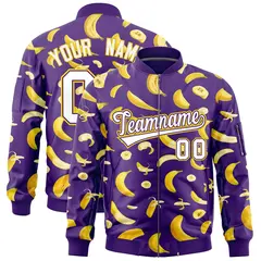 Purple Banana Pattern Varsity Letterman Bomber Jacket