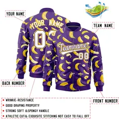 Purple Banana Pattern Varsity Letterman Bomber Jacket 2