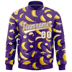 Purple Banana Pattern Varsity Letterman Bomber Jacket 3
