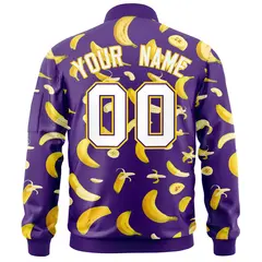 Purple Banana Pattern Varsity Letterman Bomber Jacket 4