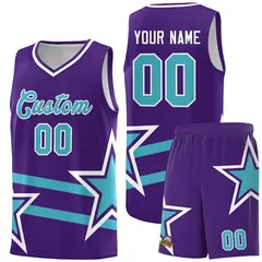 Purple Basketball Kit Sky Blue Star Pattern and Double Lines 1