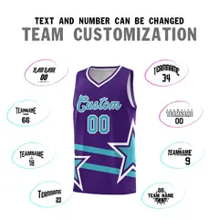 Purple Basketball Kit Sky Blue Star Pattern and Double Lines 4