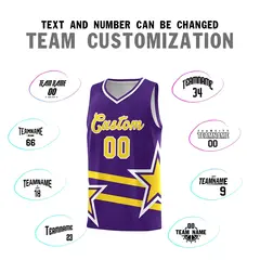 Purple Basketball Kit with Gold Star Pattern and Double Lines 4