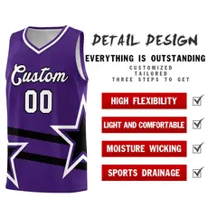 Purple Basketball Kits Black Star Pattern And Double Lines 2