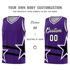 Purple Basketball Kits Black Star Pattern And Double Lines 3