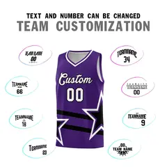 Purple Basketball Kits Black Star Pattern And Double Lines 4