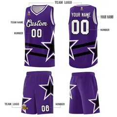Purple Basketball Kits Black Star Pattern And Double Lines 5