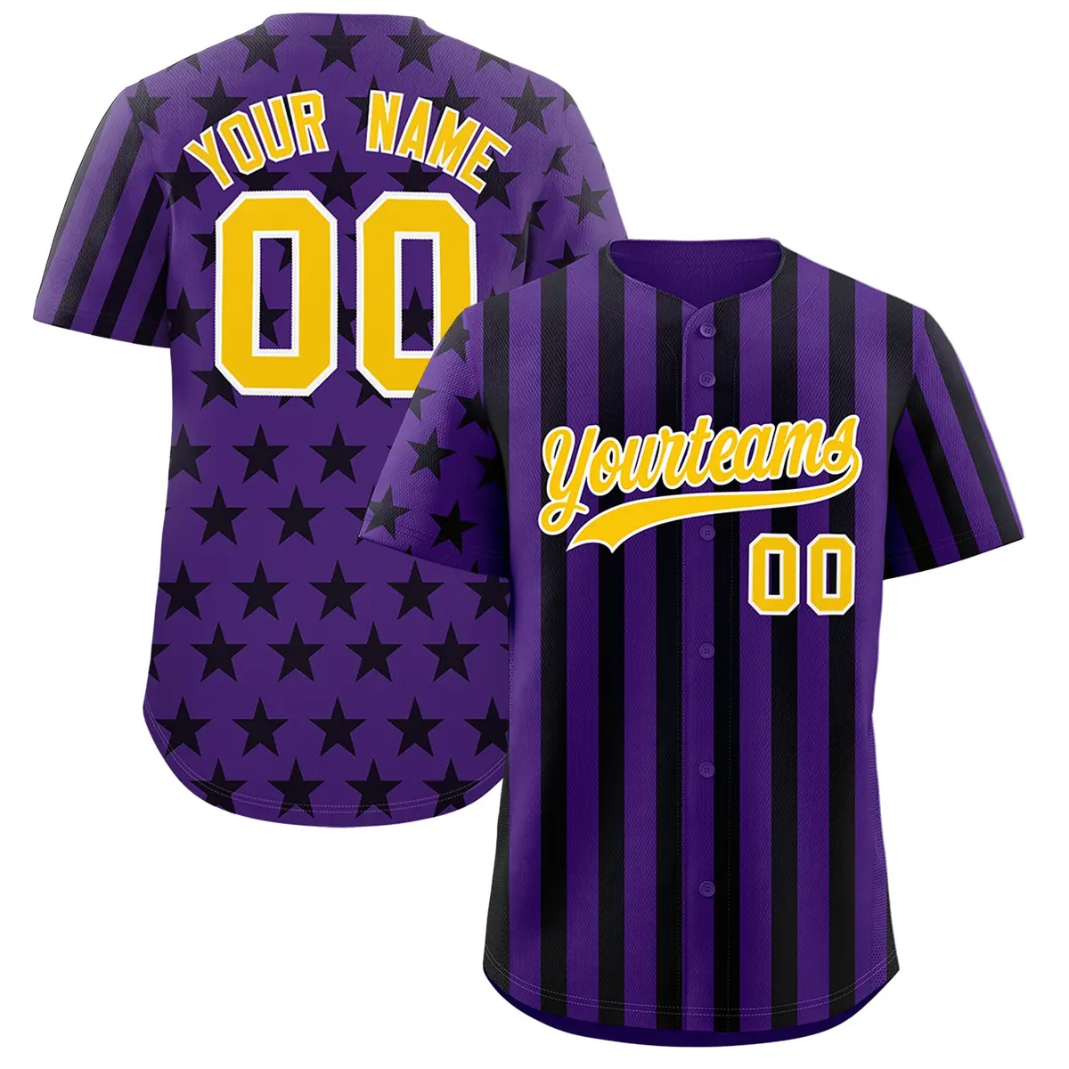 Purple Black American Flag Graffiti Baseball Jersey
