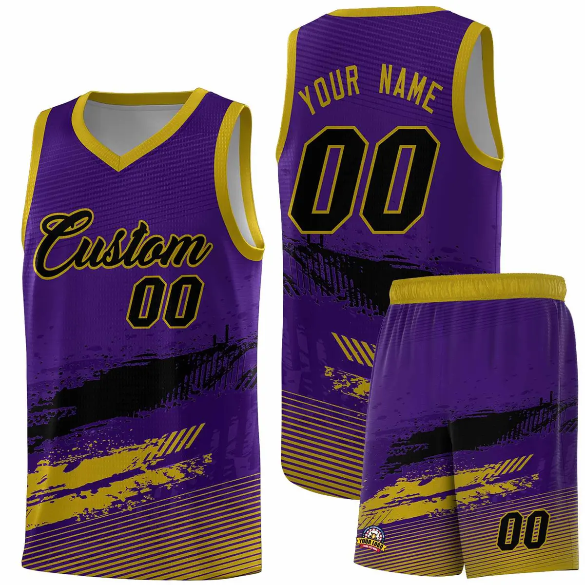 Purple Black and Old Gold Graffiti Basketball Jersey