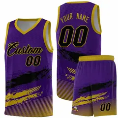 Purple Black and Old Gold Graffiti Basketball Jersey 1