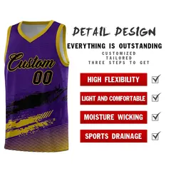 Purple Black and Old Gold Graffiti Basketball Jersey 2