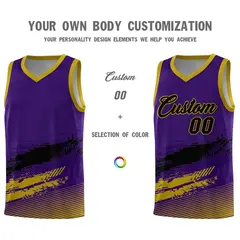 Purple Black and Old Gold Graffiti Basketball Jersey 3