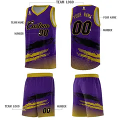Purple Black and Old Gold Graffiti Basketball Jersey 5