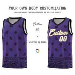 Purple Black Cashew Pattern Team Basketball Jersey 3