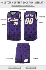 Purple Black Cashew Pattern Team Basketball Jersey 5