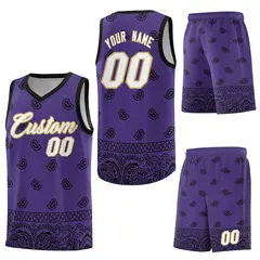 Purple Black Cashew Pattern Team Basketball Jersey 6