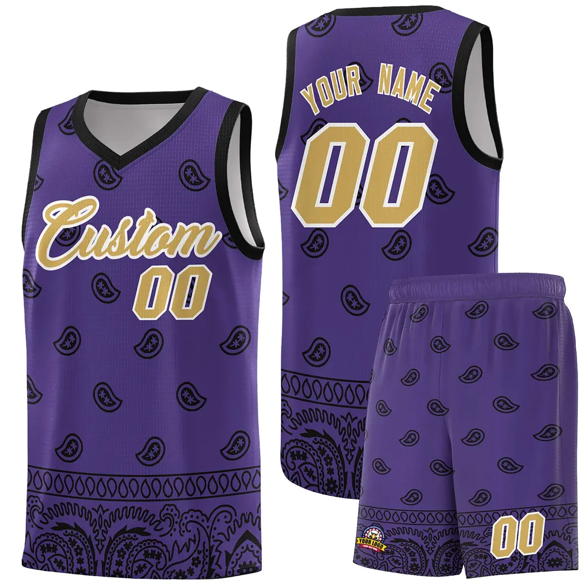 Purple Black Cashew Pattern Team Basketball Jersey