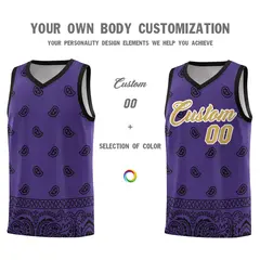 Purple Black Cashew Pattern Team Basketball Jersey 3