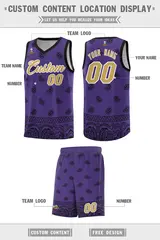 Purple Black Cashew Pattern Team Basketball Jersey 5