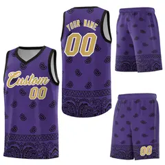 Purple Black Cashew Pattern Team Basketball Jersey 6