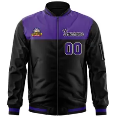 Purple Black Color Block Full-Zip Varsity Letterman Jacket 3