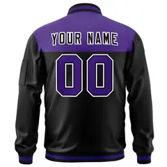 Purple Black Color Block Full-Zip Varsity Letterman Jacket 4
