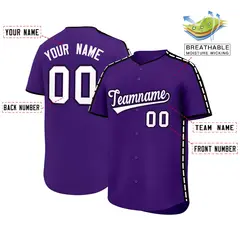 Purple Black Color Block Side Dotted Line Baseball Jersey 2