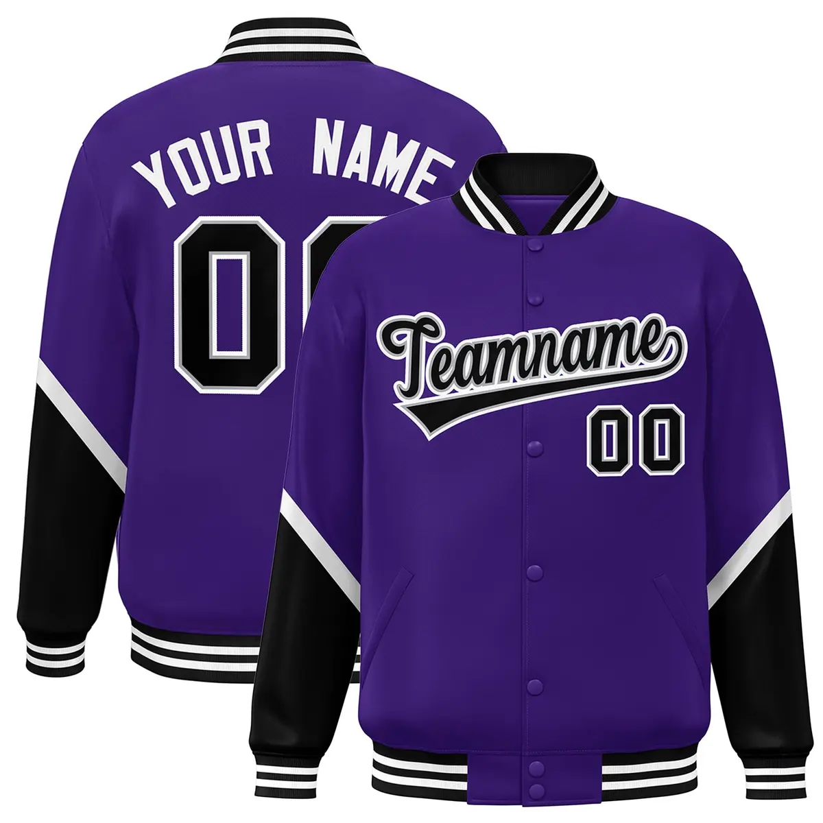 Purple Black Color Block Varsity Letterman Baseball Jacket
