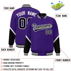 Purple Black Color Block Varsity Letterman Baseball Jacket 2