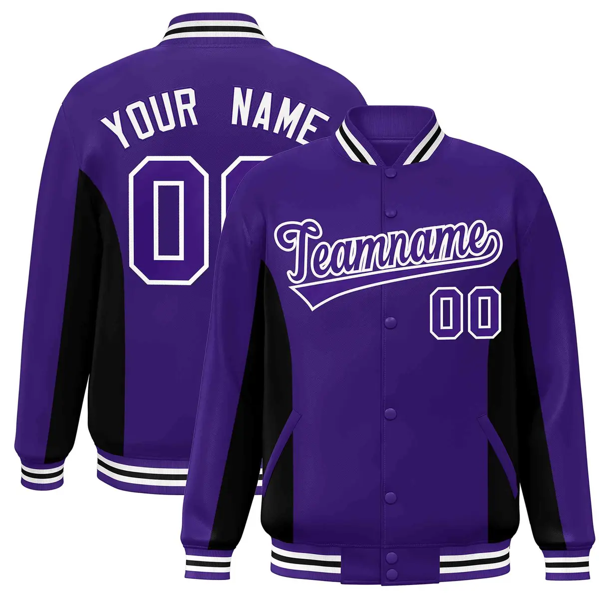 Purple Black Color Block Varsity Letterman Baseball Jacket
