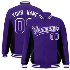 Purple Black Color Block Varsity Letterman Baseball Jacket