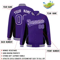 Purple Black Color Block Varsity Letterman Baseball Jacket 2