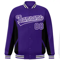 Purple Black Color Block Varsity Letterman Baseball Jacket 3