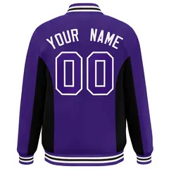 Purple Black Color Block Varsity Letterman Baseball Jacket 4