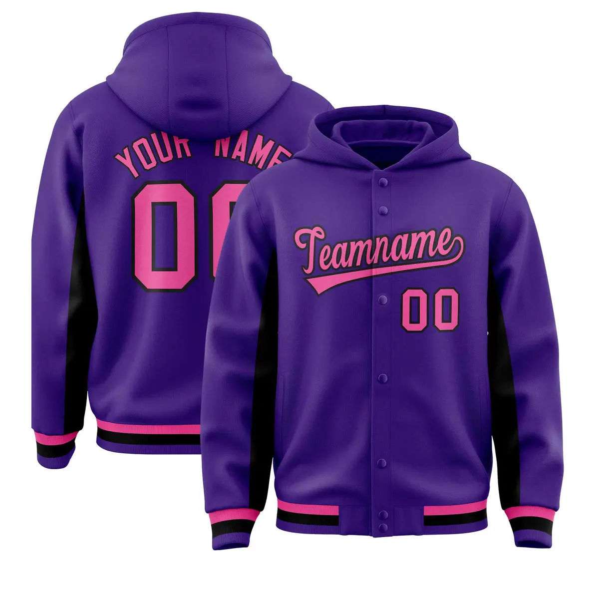 Purple Black Color Block Varsity Letterman Jacket Hoodie