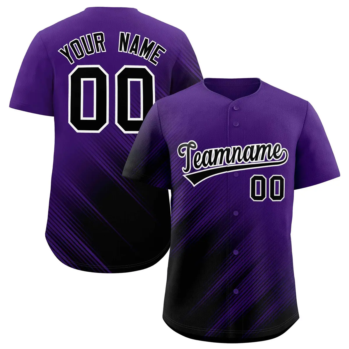 Purple Black Diagonal Stripe Gradient Baseball Jersey