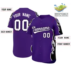 Purple Black Flame Outline Side Pattern Baseball Jersey 2