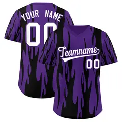Purple Black Flame Pattern Pullover Baseball Jersey 1